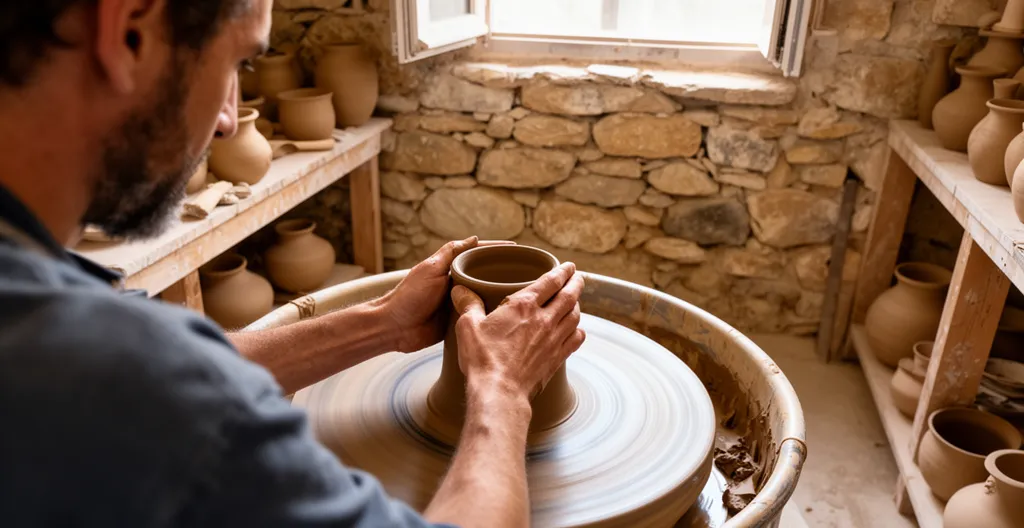 Céramiste travaillant dans un atelier provençal traditionnel des Alpilles