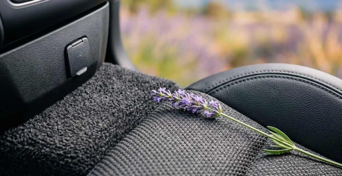 Intérieur immaculé d'une voiture électrique avec coffre protégé et accessoires de nettoyage rangés