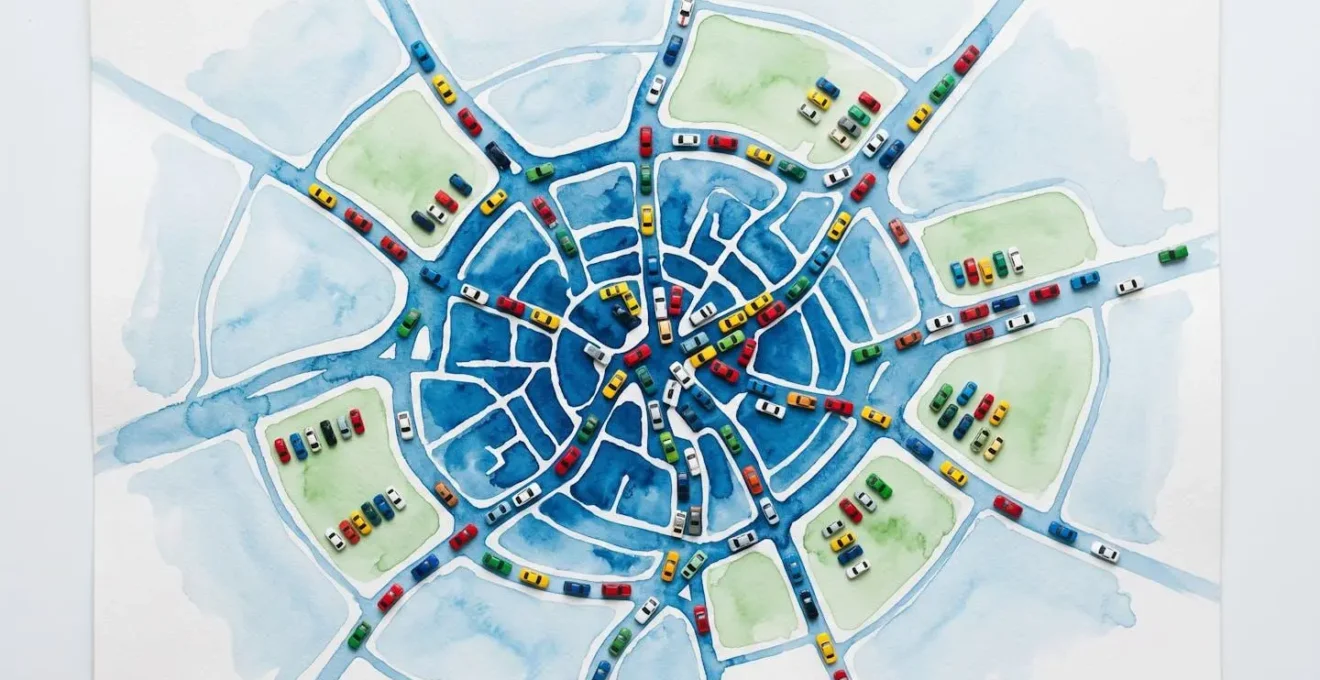 Plan aérien des zones de stationnement autour du centre historique d'Apt avec codes couleurs selon les horaires