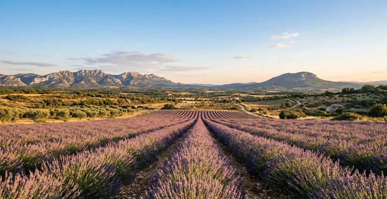 Paysage provençal montrant les Alpilles et les collines du Garlaban sous le ciel méditerranéen