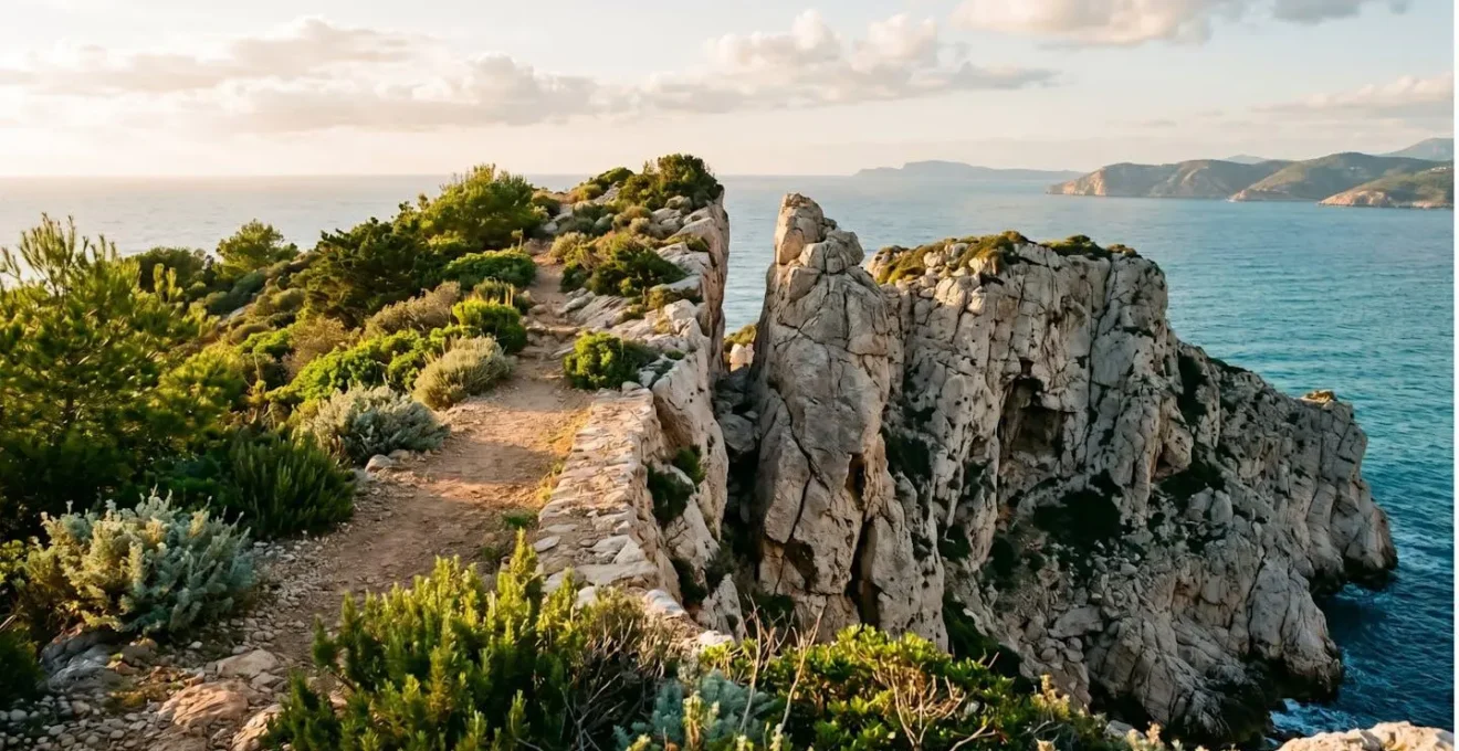 Sentier côtier restauré dans les Calanques montrant la régénération de la végétation